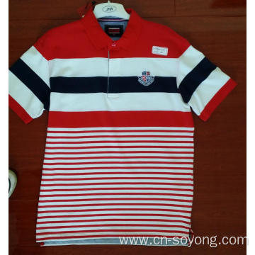 Positioned Stripes Yarn Dyed Short Sleeve Polo Shirts